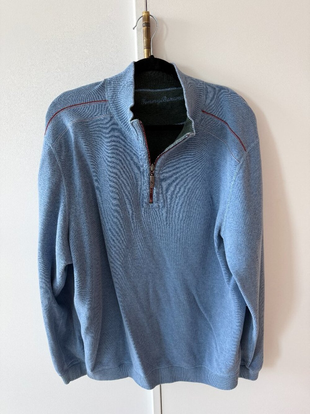 Tommy Bahama Blue Cotton Quarter Zip Sweater XXL